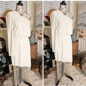 Lulu's Love At Dusk One Shoulder Sexy Crochet Fringe Hem Party Dress.